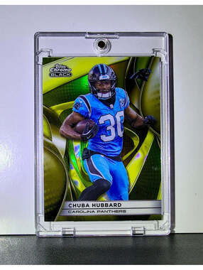 Chuba Hubbard 2025 NFL Topps Chrome Black #16 Gold Refractor Card Panthers 09/50